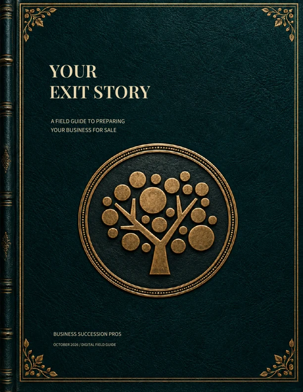 Your Exit Story field guide cover, with the BSP tree in gold on dark teal